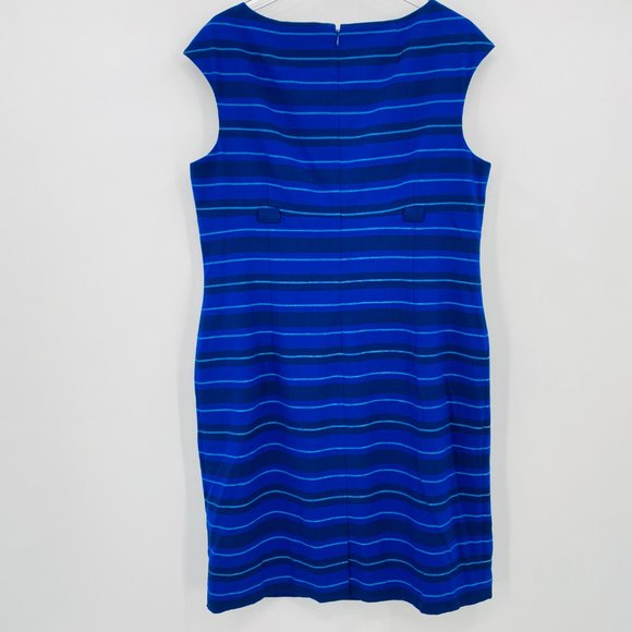 Calvin Klein Size 16 Blue Striped Sleeveless Career Midi Sheath Dress - Picture 9 of 9
